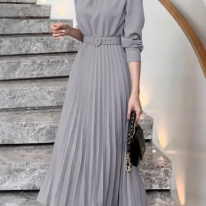 Elegante autunno abito a linea ZANZEA abiti da donna da ufficio 2025 elegante O collo manica lunga lavoro Midi Vestido vestito estivo a pieghe solido 1