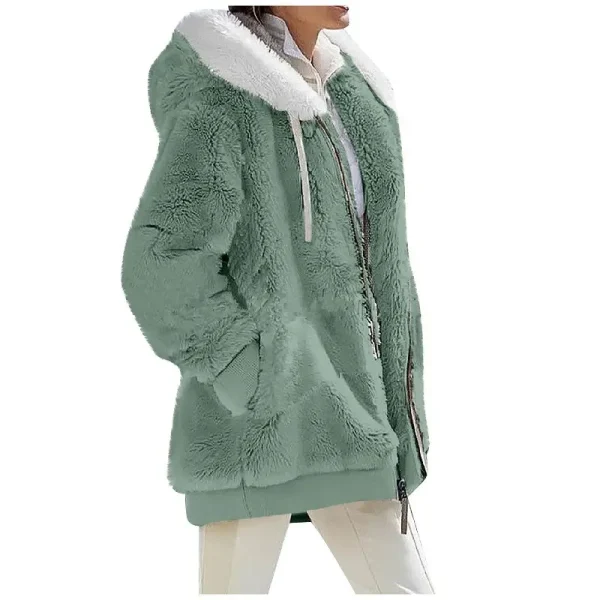 Cappotto da donna moda autunno inverno nuovo casual con cerniera con cappuccio vestiti da donna giacca in pile femminile in cashmere cappotti da donna tinta unita 5