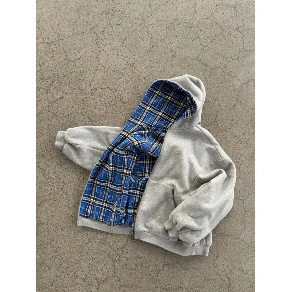 Felpe con cappuccio con cerniera a maniche lunghe con design scozzese popolare di nicchia per donna Felpa estetica casual hip-hop Y2K all-match 2025 6