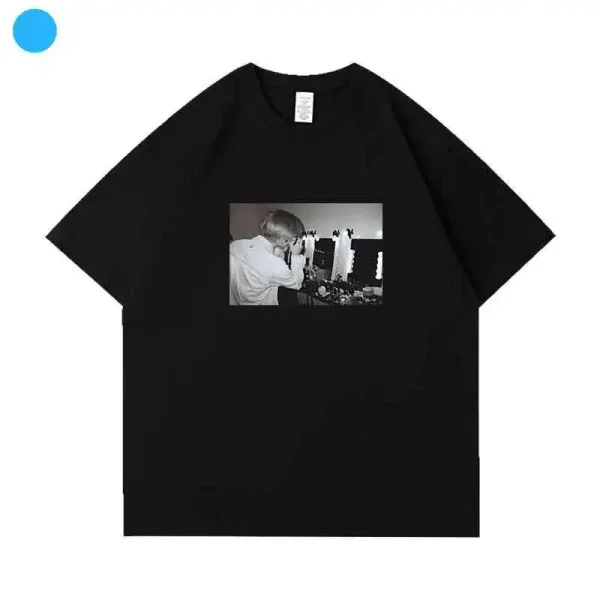 T-shirt collaborativa a maniche corte Jaemin con spalle larghe, girocollo, camicia base, design stampato, top in cotone moda femminile 3
