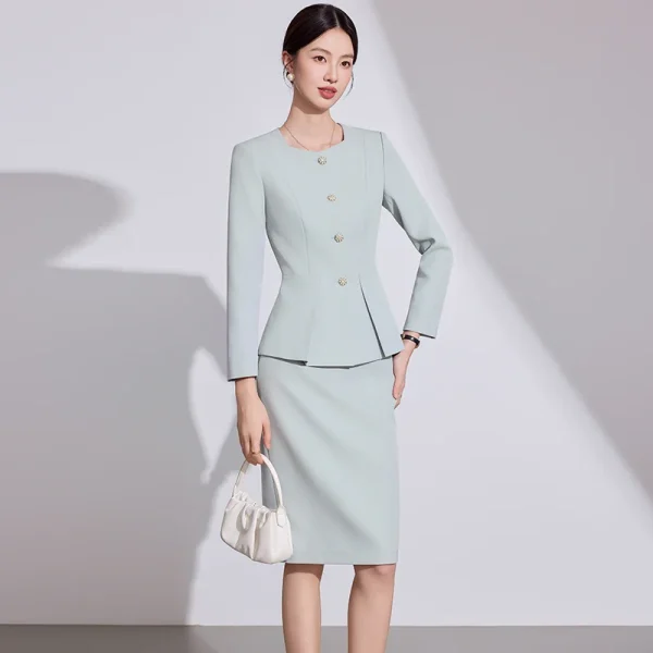 NAVIU Set da 2 pezzi Blazer e gonna corta Nuovo abito da donna elegante autunno monopetto slim da ufficio formale da lavoro 2