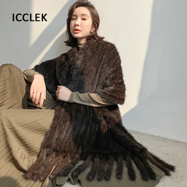 Scialle di pelliccia di visone Donna Inverno Caldo di lusso Sciarpa di pelliccia di grandi dimensioni Sciarpe di pelliccia lavorate a maglia da donna Avvolge Scialli da sposa per feste serali 2