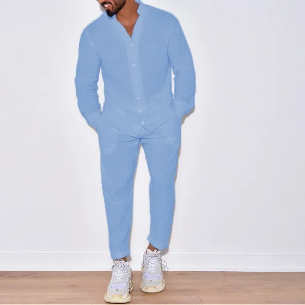 Tuta da uomo a maniche lunghe con risvolto in cardigan di cotone tinta unita di nuova moda autunno da uomo 6