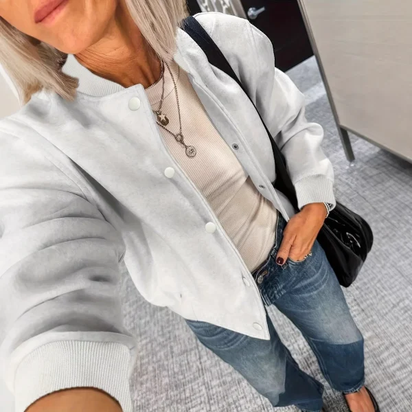 Cappotto da pilota morbido a maniche lunghe casual da donna Autunno Inverno Capispalla ampio con colletto alla coreana in fibra di poliestere ispessita 3