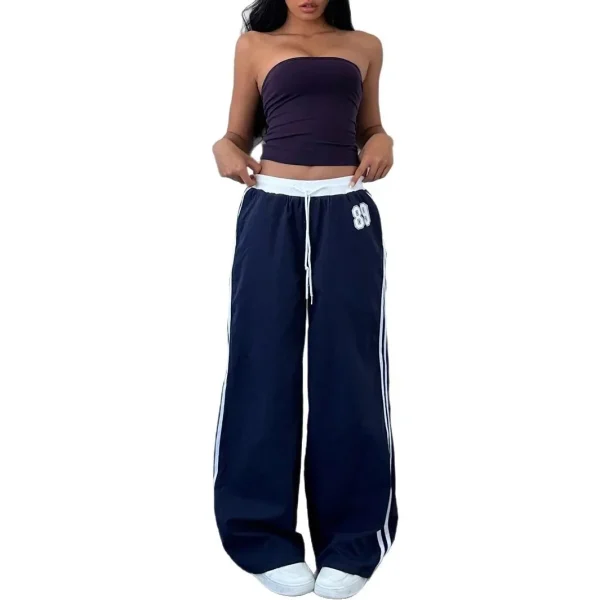 Pantaloni casual a gamba larga a righe americane Pantaloni da donna a vita alta larghi e versatili dal taglio dritto Autunno Inverno Nuovo stile 5