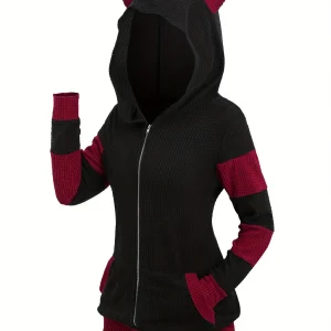 2024 nuove orecchie di gatto spesse delle donne europee e americane in autunno e inverno lungo cappotto maglione con cappuccio abbinato ai colori 1
