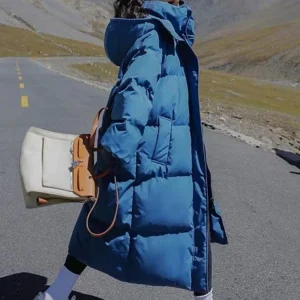 Capispalla invernale 2025 da donna coreano allentato lungo al ginocchio giacca con cappuccio solida lungo addensato in piumino di cotone stile pane 1