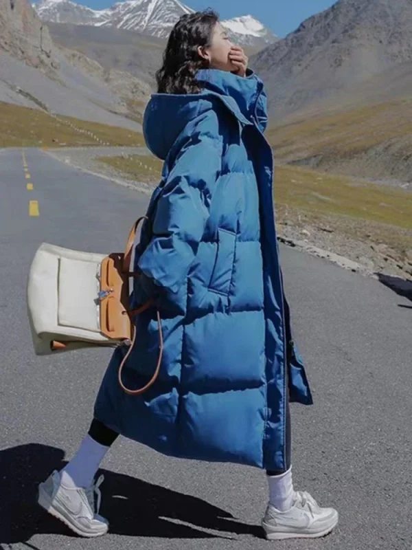 Capispalla invernale 2025 da donna coreano allentato lungo al ginocchio giacca con cappuccio solida lungo addensato in piumino di cotone stile pane 1
