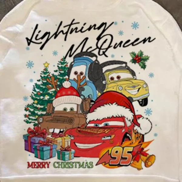 Felpa con cappuccio Disney Cars Christmas Lightning McQueen, stampa festosa di cartoni animati, top ampio casual a maniche lunghe autunno inverno unisex 6