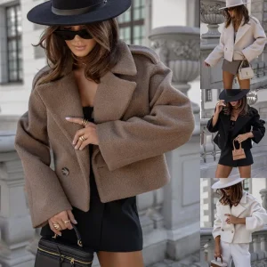 2025 Autunno e Inverno New Fashion Donna Maglioni Cappotti Abito Plus Size Colletto Tinta unita Top in lana Abbigliamento donna 1