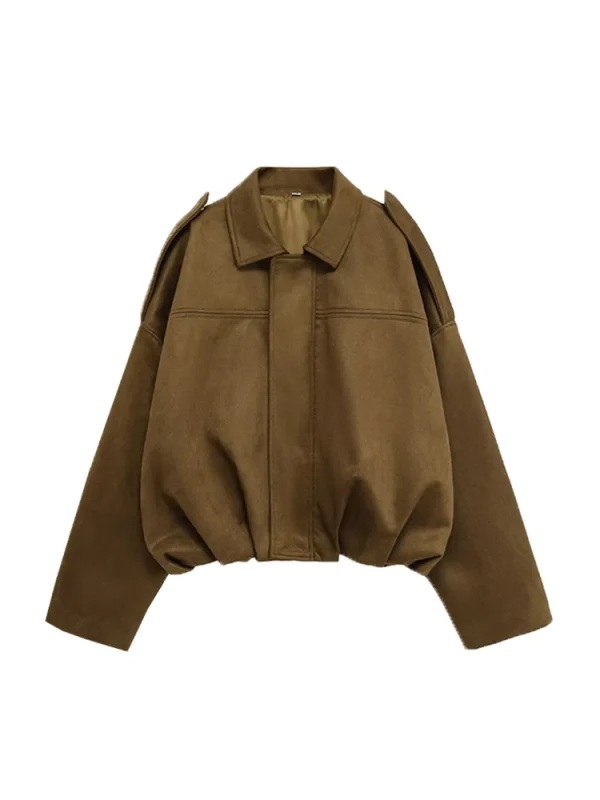 Giacca bomber oversize da donna in finta pelle scamosciata a maniche lunghe, capispalla chic e larghi, top alla moda femminile per la primavera, l'autunno, l'inverno 4