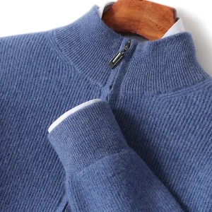 Autunno inverno Cardigan con cerniera da uomo 100% lana Merino maglione spesso collo a lupetto manica lunga cappotto in Cashmere abbigliamento Casual coreano 1