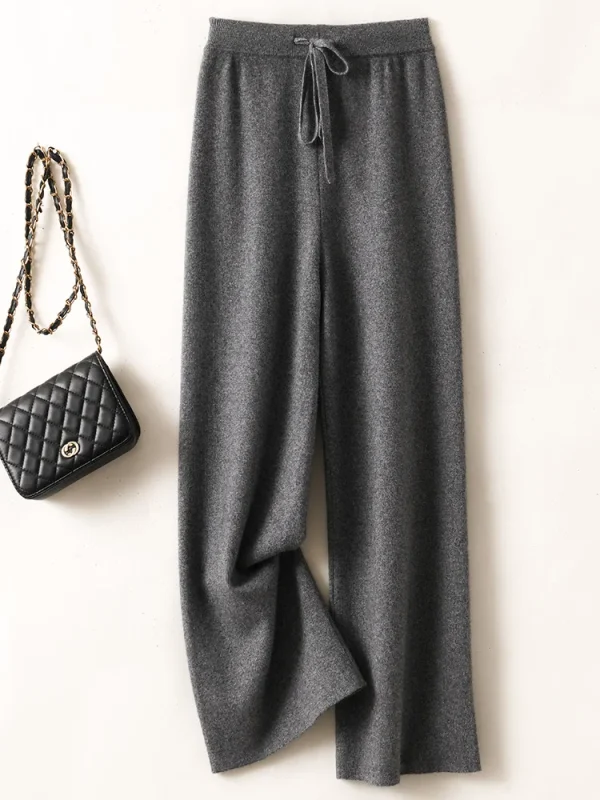 Pantaloni da donna autunno inverno Pantaloni basic morbidi casual con fascia 100% lana merino Maglieria Pantaloni popolari coreani 5