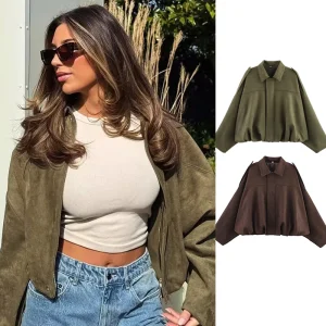 Nuove giacche da donna 2025 Moda autunnale Maniche a pipistrello larghe Giacche da donna eleganti Chic Street Youth Autunno Maniche lunghe Cappotti 1
