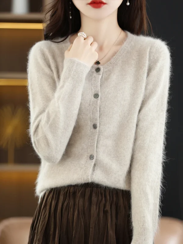 LHZSYY Cardigan da donna Super caldo maglioni di cashmere visone puro O-collo maglione femminile allentato cardigan in maglia tinta unita da donna 5