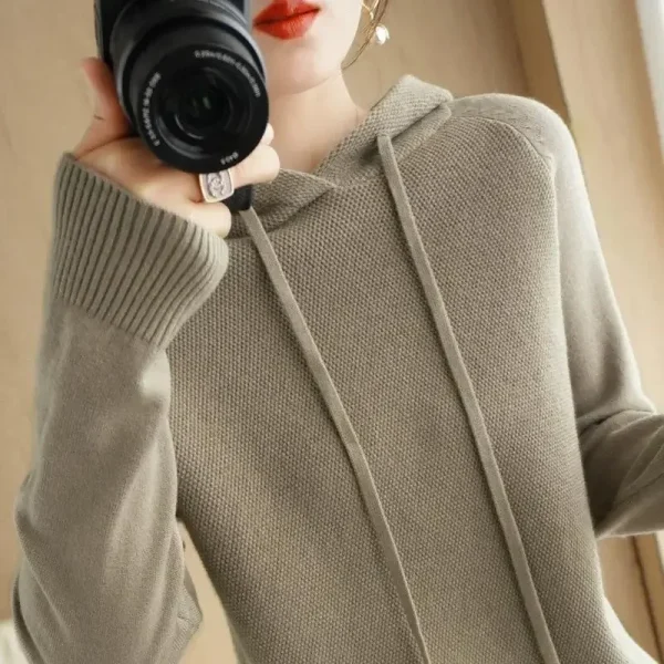 Maglione con cappuccio Donna Autunno Inverno Manica lunga Camicia con fondo caldo Solido Pullover casual Top in maglia Maglione moda coreana 2025 5