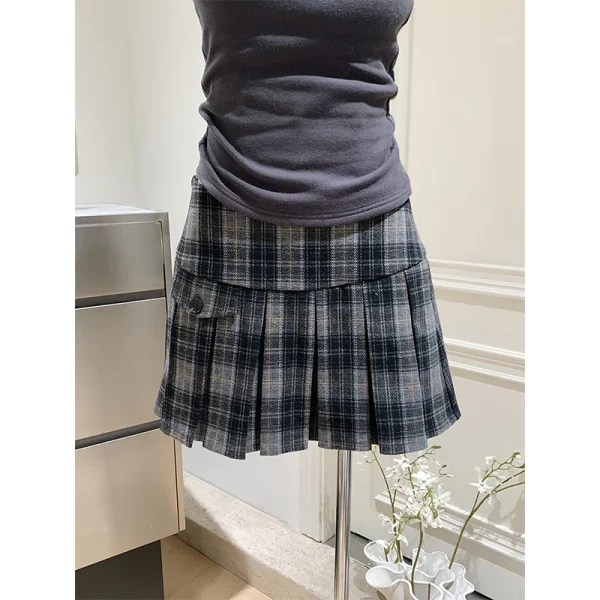 MEXZT Minigonna di lana vintage Donna Harajuku giapponese Plaid Gonne a pieghe Inverno Gyaru Kawaii Cutecore Design A Line Faldas 4