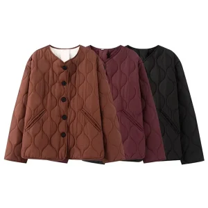 Giacca da donna casual in cotone a maniche lunghe con scollo tondo semplice e versatile 1