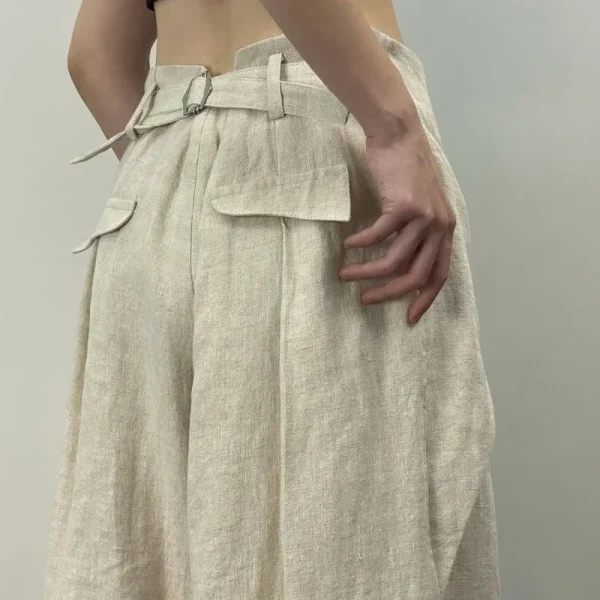 Pantaloni a gamba larga pieghettati casual da donna alla moda chic Texture in lino Pantaloni larghi a vita alta tutti abbinati Mujer Pantalones 5