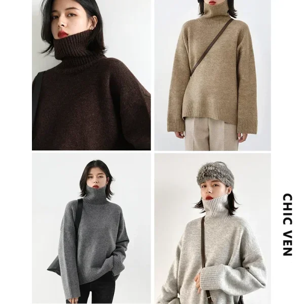 CHIC VEN maglione da donna coreano maglioni dolcevita allentati caldo pullover solido maglieria top femminili di base autunno inverno 2022 3