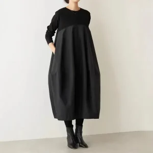 Abito lungo lavorato a maglia autunno inverno girocollo manica patchwork maxi abito stile coreano abito lungo da donna moda casual 1