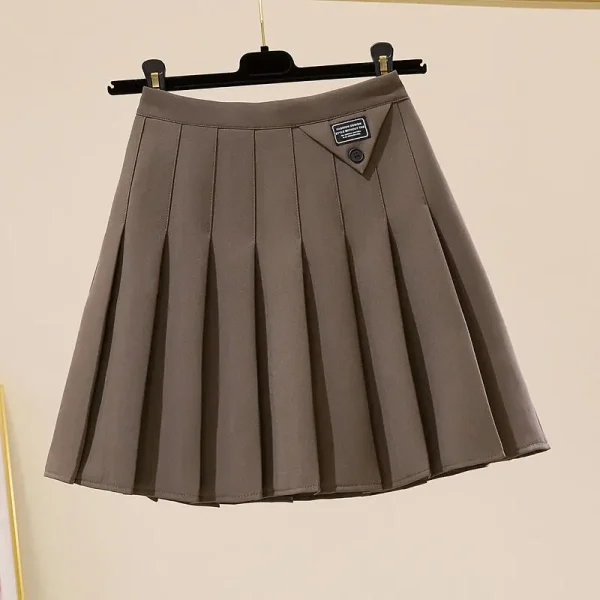 Moda coreana autunno nuove donne solido cerniera pieghettata semplicità stile Preppy Chic vita alta corta sottile gonna a pieghe a trapezio 3