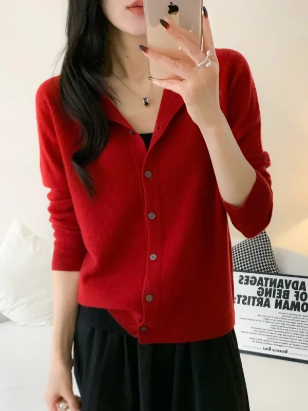 100% lana merino maglieria autunno inverno Grace tinta unita Nozioni di base cardigan morbido caldo casual maglione con o-collo donna abbigliamento top 2