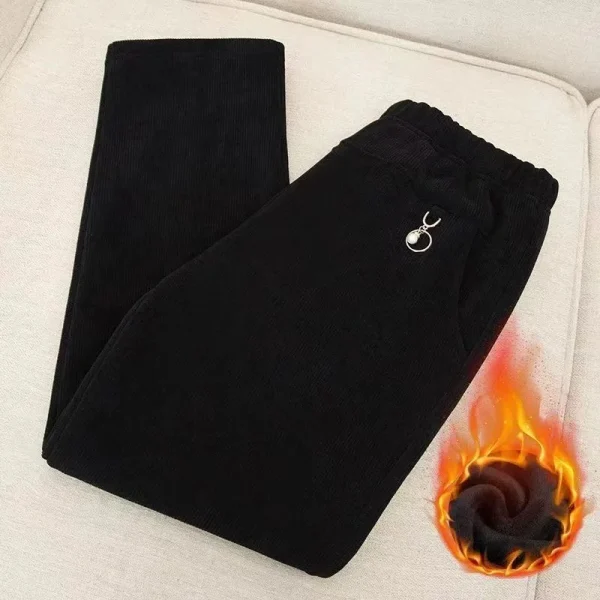 Pantaloni di velluto a coste ispessiti per donna Primavera Autunno Inverno Pantaloni a gamba dritta a vita alta Pantaloni larghi comodi 3