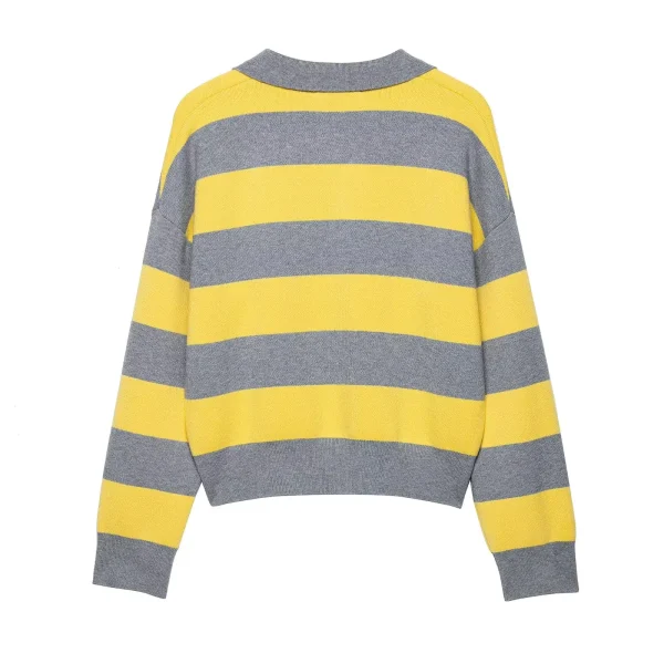 Autunno nuove donne abbigliamento alla moda design alla moda maglione con colletto POLO a righe casual manica lunga maglieria elegante femminile 2
