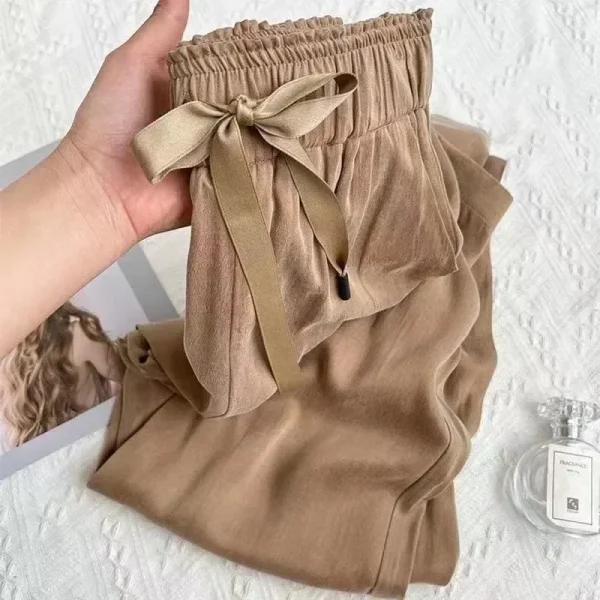 Pantaloni a gamba larga stretta in seta verde ghiaccio menta Donna Estate sottile Nuovo taglio dritto allentato Pantaloni anti-zanzara drappeggiati a vita alta 2