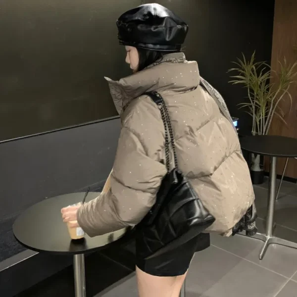 Donna autunno inverno elegante piumino cappotti chic corto con cerniera Parka cappotto moda coreana giacca con colletto alla coreana capispalla solido 6