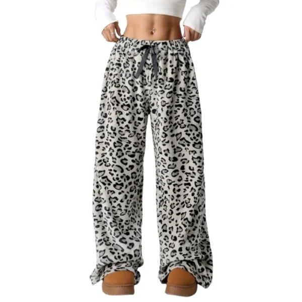 Pantaloni da donna con lacci a gamba larga con stampa leopardata nuovi casual e alla moda primaverili e autunnali 5