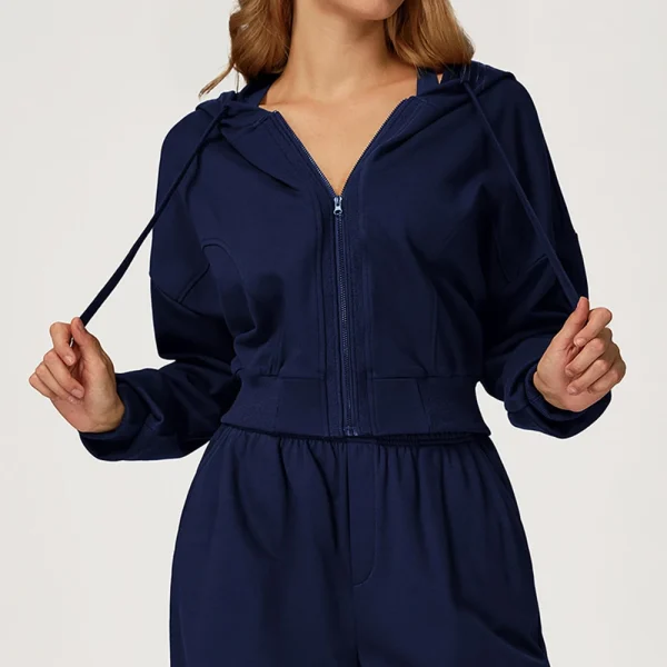 Top sportivo Donna Autunno Inverno Felpe con cappuccio con cerniera Abbigliamento sportivo allentato casual Top da yoga Abbigliamento fitness da corsa Donna 4