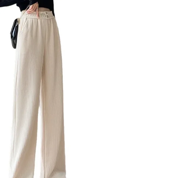 Pantaloni a gamba larga foderati in pile da donna Autunno Inverno Velluto a coste Dimagrante Pantaloni casual drappeggiati alla moda 5