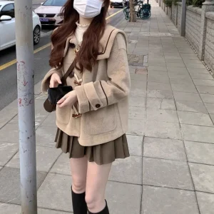 Minigonna scozzese chic color kaki per donna Autunno Inverno Nuovo stile Studente universitario Puro desiderio Gonna mezza lunghezza dimagrante 1