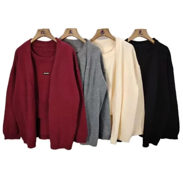 Set due pezzi maglione cardigan lavorato a maglia autunno e inverno, gilet lavorato a maglia di fascia alta autunno e inverno, lavorato a maglia pigro ed elegante 6