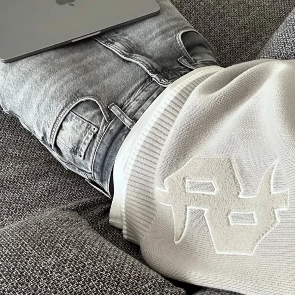Y2K Maglione grigio a maniche lunghe Dollaro Gotico Ricamo Pullover Goth Retro Casual Streetwear Old Money Uomo Boxy Abbigliamento lavorato a maglia 5
