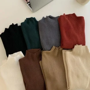 2025 Maglioni lavorati a maglia Top Chic Autunno Inverno Maglione Pullover Donna Manica lunga Dolcevita casual Maglione basic caldo 1