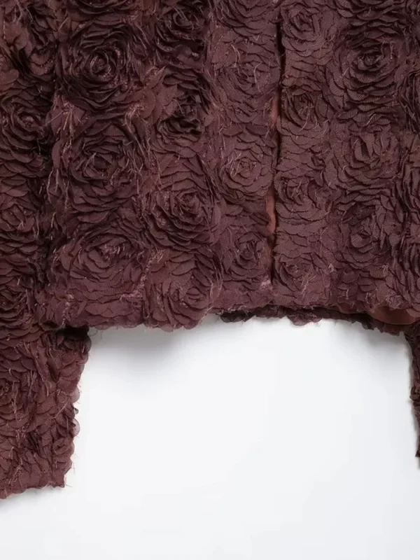 Cappotto da donna corto strutturato a forma di fiore moda manica lunga bottone a pressione capispalla femminile top chic 4