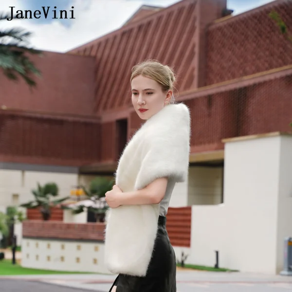 JaneVini Vendita Calda Inverno Pelliccia Sintetica Scialle Da Sposa Bolero Mariée Avorio Caldo Abito Da Sera Delle Donne Avvolge Mantello Da Sposa Mantello Sposa Stola 2