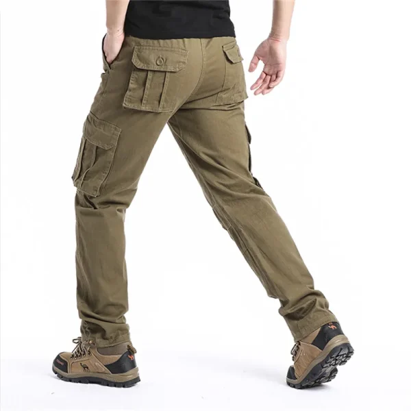Salopette ampia con tasche grandi Pantaloni tattici da jogging per sport all'aria aperta da uomo Pantaloni da lavoro casual in puro cotone elastico in vita 3