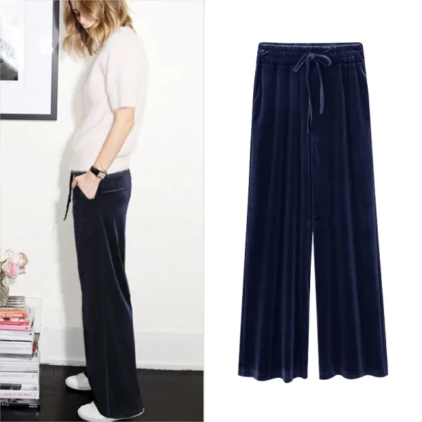 Pantaloni a gamba larga in velluto dorato pantaloni dritti autunnali e invernali a vita alta femminili pantaloni casual larghi pantaloni di velluto sottile 4