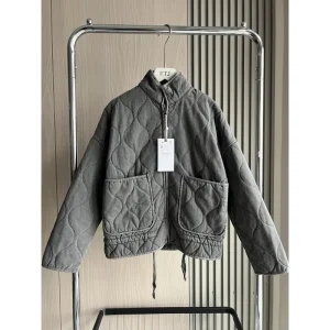 ZW Giacca in cotone da donna 2025 Nuovo arrivo Vintage Lenzing Rayon Collo alto Tasca grande Cappotto trapuntato decorativo per le donne 1