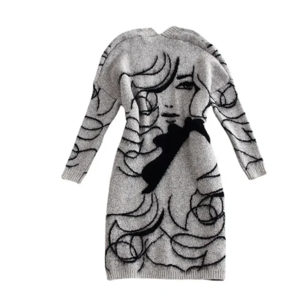 Elegante inverno donna lungo maglione cappotto caldo 2023 figura stampa cardigan per la moda femminile maglione lavorato a maglia sciolto vestiti delle donne 6