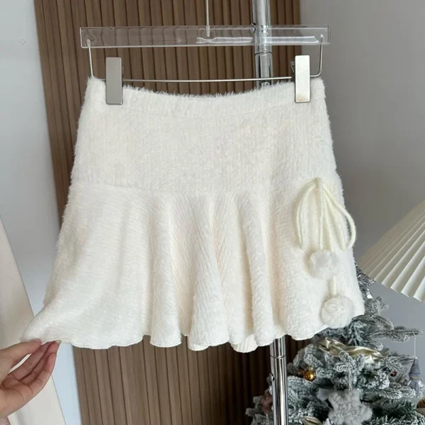 MEXZT Kawaii Minigonne bianche Donna Preppy Carino Gonna a vita alta Inverno Giapponese Streetwear Lace Up Chic Slim A Line Faldas Nuovo 2