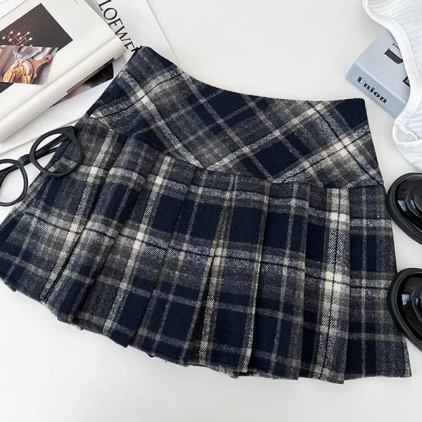 Gonna a pieghe scozzese autunno inverno Minigonna classica in tartan rosso di lana spessa da donna Abito natalizio Saia Feminina classico 5