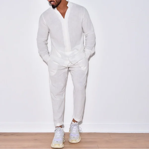 Tuta da uomo a maniche lunghe con risvolto in cardigan di cotone tinta unita di nuova moda autunno da uomo 5