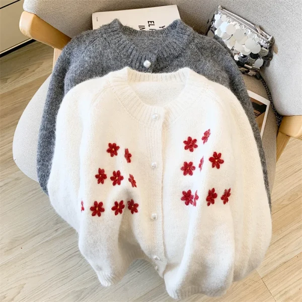Maglieria casual invernale da donna cardigan floreale Y2K Harajuku estetica carina stile anni 2000 retrò top maglione caldo vestiti 2025 nuovo 5