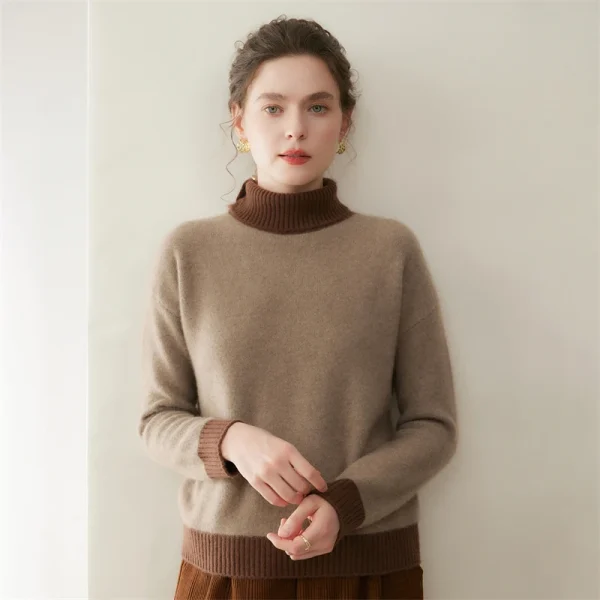 Maglione di cashmere 100% colletto rovesciato irregolare pullover con bottoni laterali donna blocco colore addensare maglieria allentata autunno inverno 4