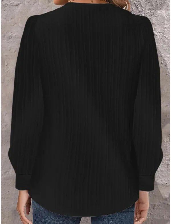 Boho Camicetta bianca da donna Top Autunno Casual Semplice scollo a V Bottoni Camicia a pieghe a maniche lunghe nera T-shirt da donna allentata 2